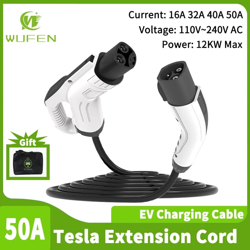 WUFEN Tesla Caricatore per veicoli elettrici Cavo di prolunga Tesla 16A-50A 3.5KW-12KW 110V-240V Stazione di ricarica EV Cavo di prolunga NACS