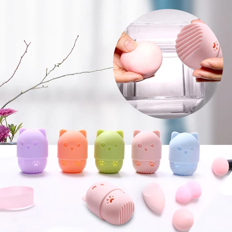 Soft Silicone Cosmetic Blender Sponge Box Holder Beauty Powder Blow Blender Support Sponge Makeup Egg Drying Case Portable Box