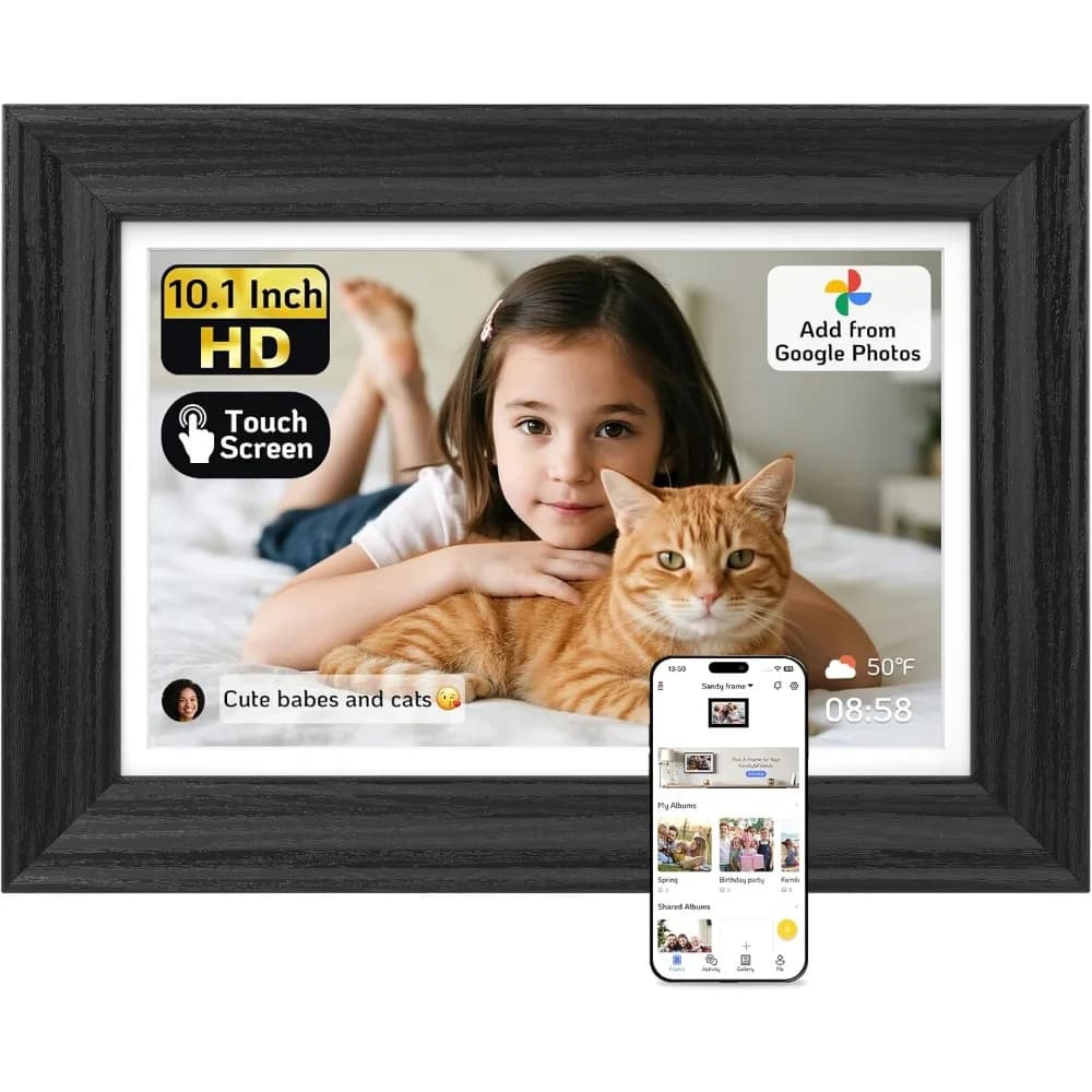 Cornice Digitale WiFi da 10 Pollici con Touchscreen, 64GB, Condivisione Foto e Video, App USB SD, Regalo per Mamma, Compleanno, Natale