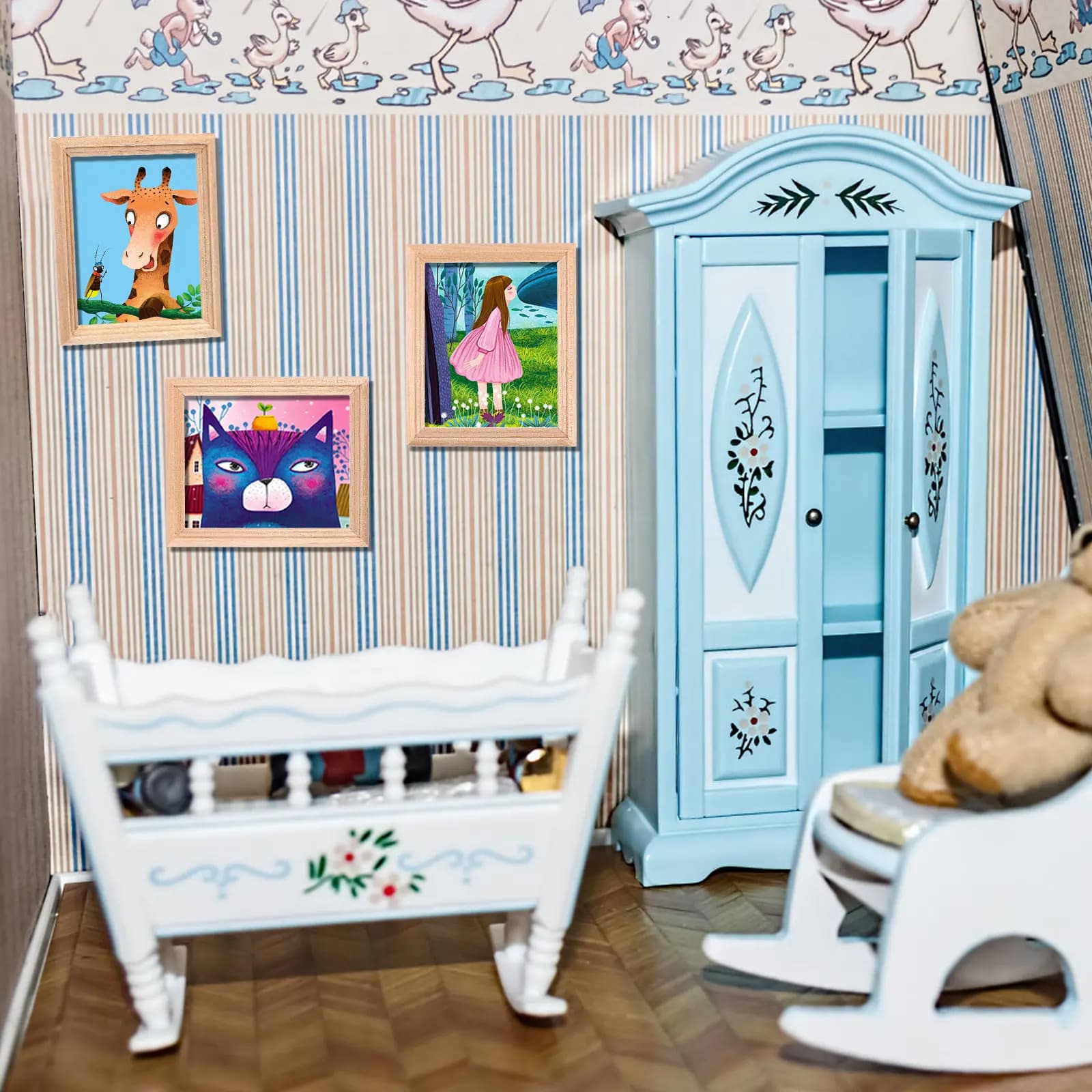 Set di 6 cornici realistiche in legno per case in miniatura, decorazioni interne, accessori per la disposizione di stanze in microscala, casa delle bambole