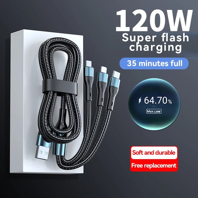 Cavo di ricarica rapido USB 120W 5A 3 in 1 Cavo micro USB tipo C Cavo dati per Realme Samsung Huawei P50 Cavo di ricarica USB per telefono