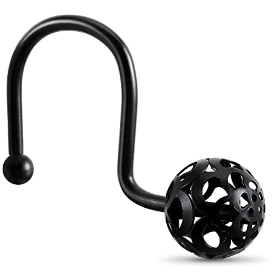Shower Curtain Hooks Rings - Oil Rubbed Decorative Shower Curtain Hooks, Set of 12 Metal Rustproof Shower Hangers Rings for Bat