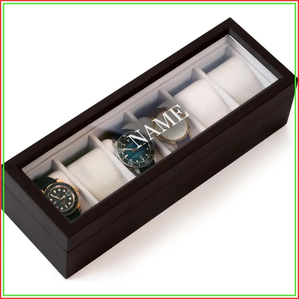 6-Slot Solid Wood Watch Box with Glass Top, Magnetic Closure & Pillow Stands - Watch Organizer Display Case for Men, Gift for Him, Espresso