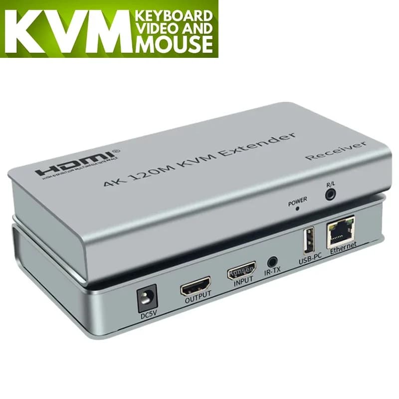 Extender KVM HDMI 4K 30Hz 120M on RJ45 Cat5e/6 cable, Extender Video HDMI KVM USB Ethernet with Loop-out, Support Mouse and Keyboard