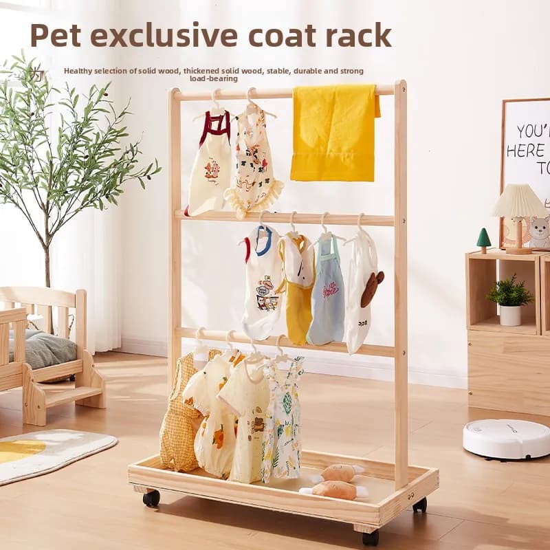 Appendiabiti per animali domestici in legno massello Appendiabiti per cani e gatti Organizzatore di indumenti autoportante per supporto per guardaroba per animali durevole per animali domestici