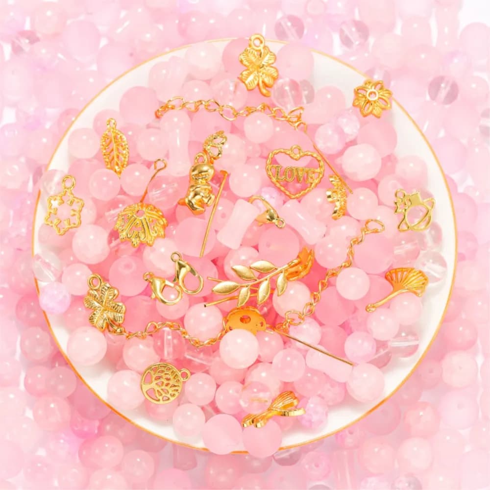 50g 8-10mm assortiti perline distanziatrici in vetro rosa con ciondoli sfusi per creazione di gioielli bracciali fai da te collana orecchini risultati artigianali