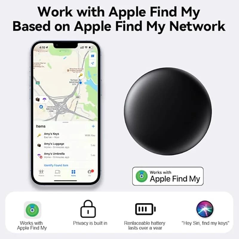 Localizzatore Bluetooth CD Airtags Compatibile con l'App Find My di iOS, Smart Tag per Chiavi, Bagagli, Zaini, Biciclette, Batteria Sostituibile