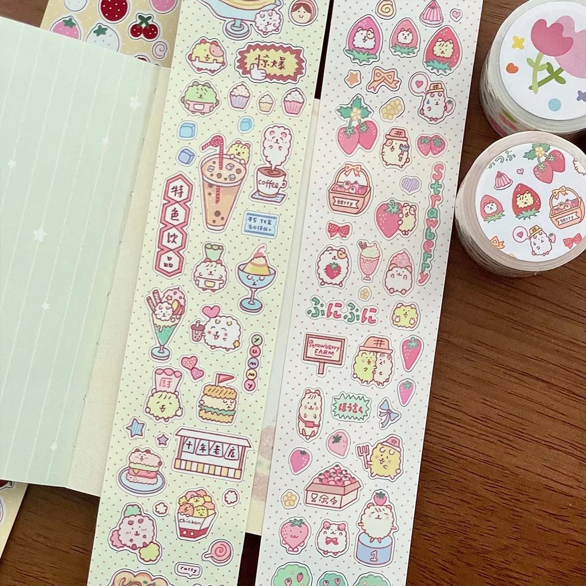 Kawaii Animal Scrapbooking Stickers Cute Strawberry Washi Tape Decorative Stickers for Arts Diy Crafts Album Journal