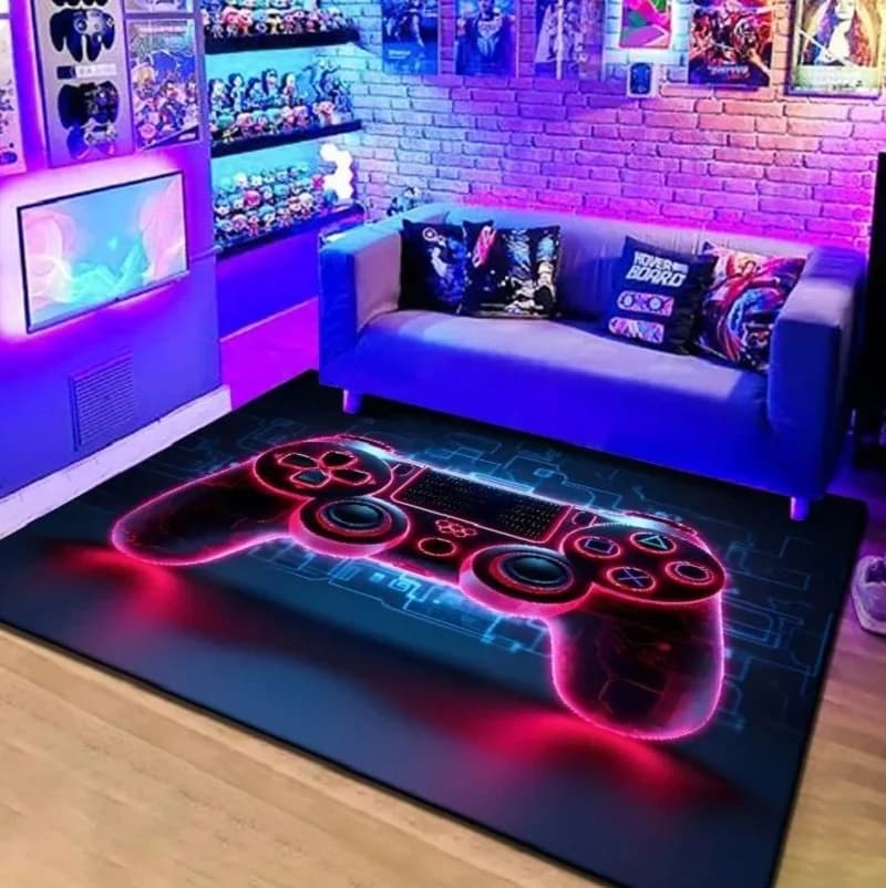 VIKAMA 1PC Cyberpunk Style Gamepad Crystal Velvet Carpet glittery Esports Room Decoration tappetino Easy Care Carpet Home Decor