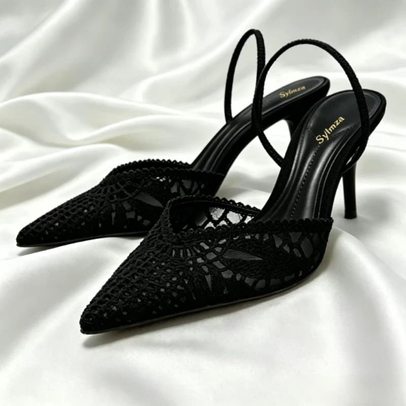 Sandali con Tacco Alto da Donna Novely, Design Intrecciato, Punta Affusolata, Slingback, Eleganti Scarpe da Cerimonia Estive