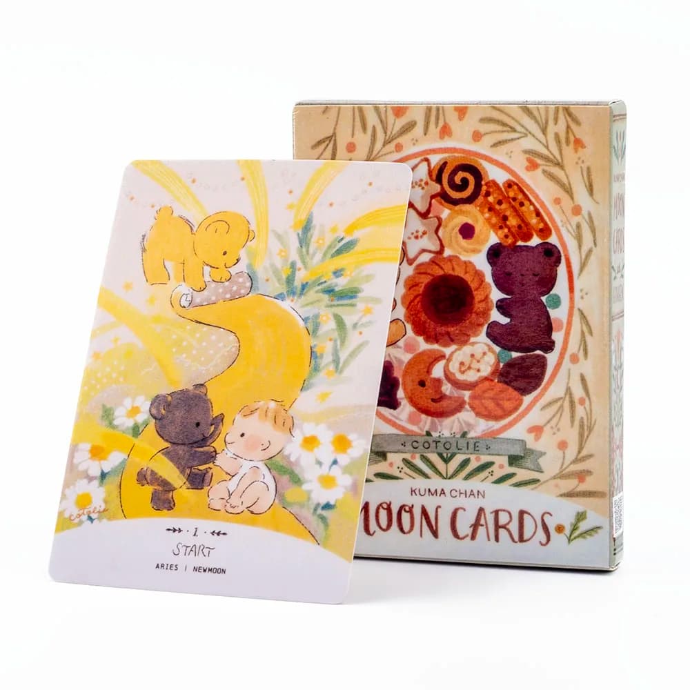 Cotolie KUMACHAN MOON CARDS 24 Pcs Deck English Version Adorable Bear Oracle Cards Board Game for Family Party 10.4*7.4cm