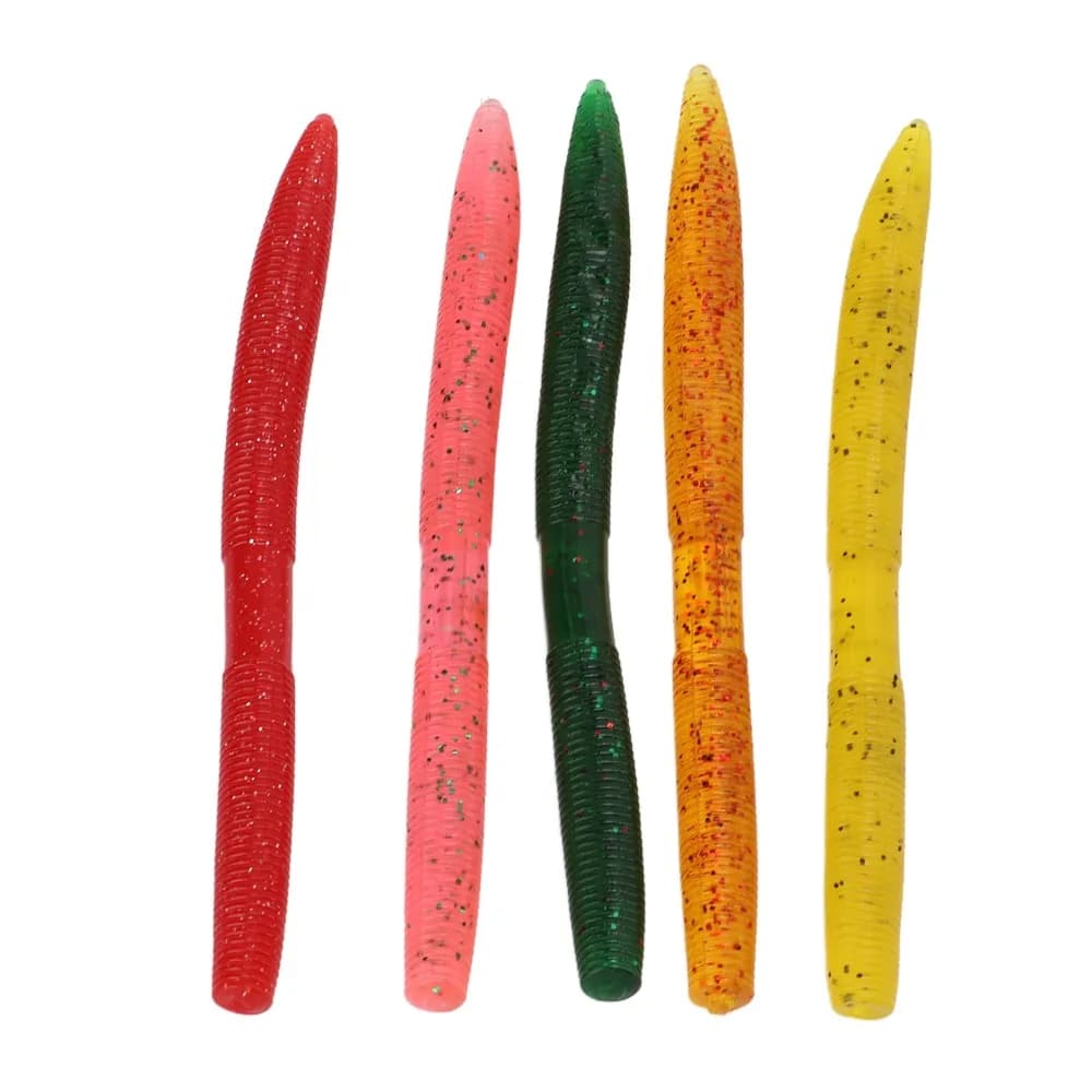 Durable PVC Noodle Worm Baits 14cm with Rubber Rings Worm Baits 5 Colors with Reflective Sequins Fishing Lures For Perch Fishing