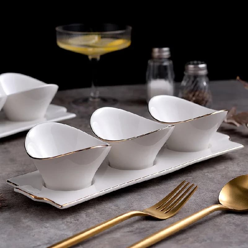 3PCS Ciotola per insalata di frutta secca Ciotola da dessert a forma di lingotto bianco Ciotola per snack Plaid Conservazione degli alimenti Decorazione Stoviglie in ceramica per la casa