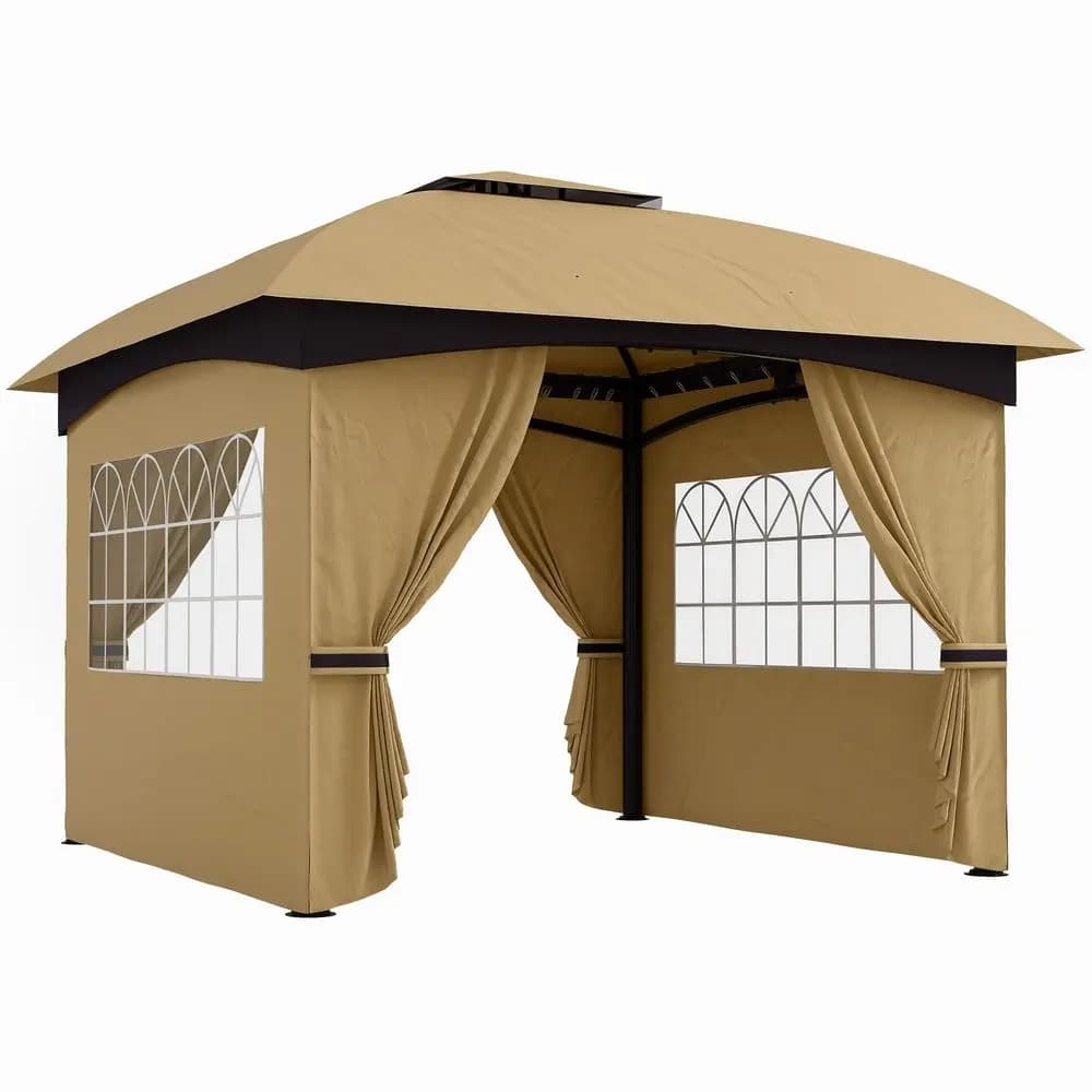 Exterior Gazebo 11x11, Dome Gazebo for Patio, UV Protection, with Curtains, Church Window, Double Roof, Zincata Structure