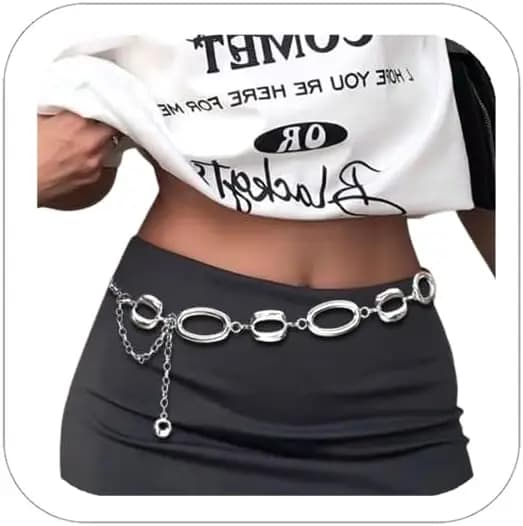 Circle Chain Belt Silver Waist Chain Women Waist Jewelry Body Chain Metal Chunky Chain Belts for Dress