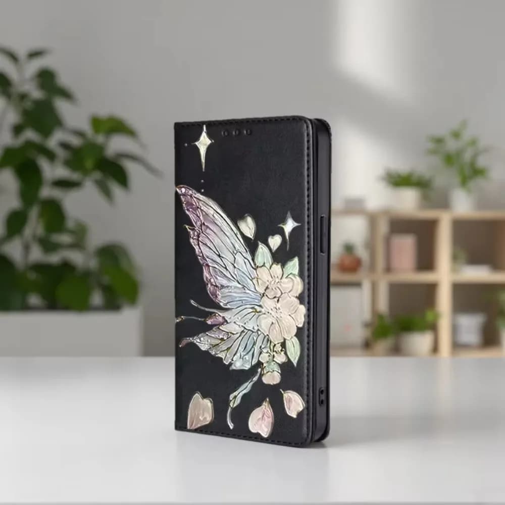 Classical wallet case with butterfly motifs for VIVO Y400 Y300T Y200E Y200 Y100 Y78 Plus