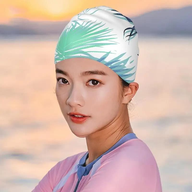 Cuffia da nuoto Cappello da allenamento in silicone per ragazze Cuffia da nuoto con stampa per allenamento impermeabile Cappello da nuoto antiscivolo per capelli lunghi