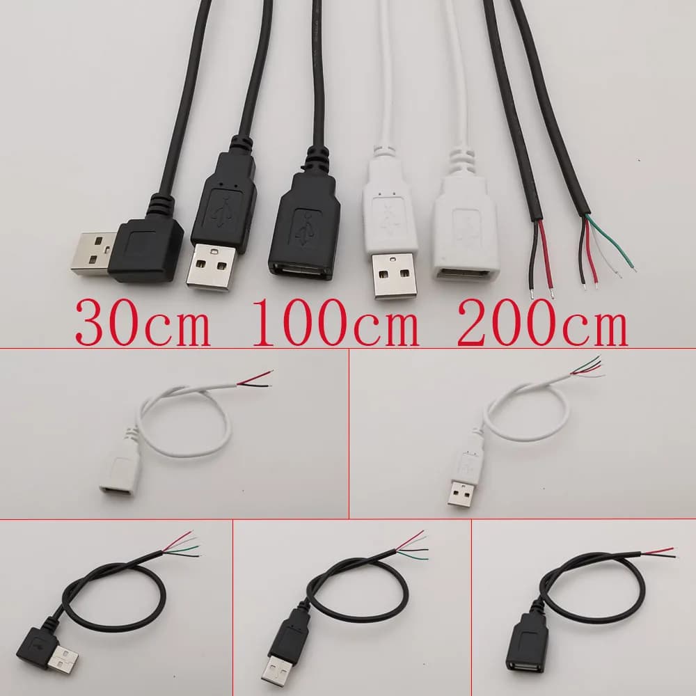 2 pin cable 4 pin 5V USB 2.0 A male power plug braid cable jack charging cable connector extension 0.3 m 1 m 2 m
