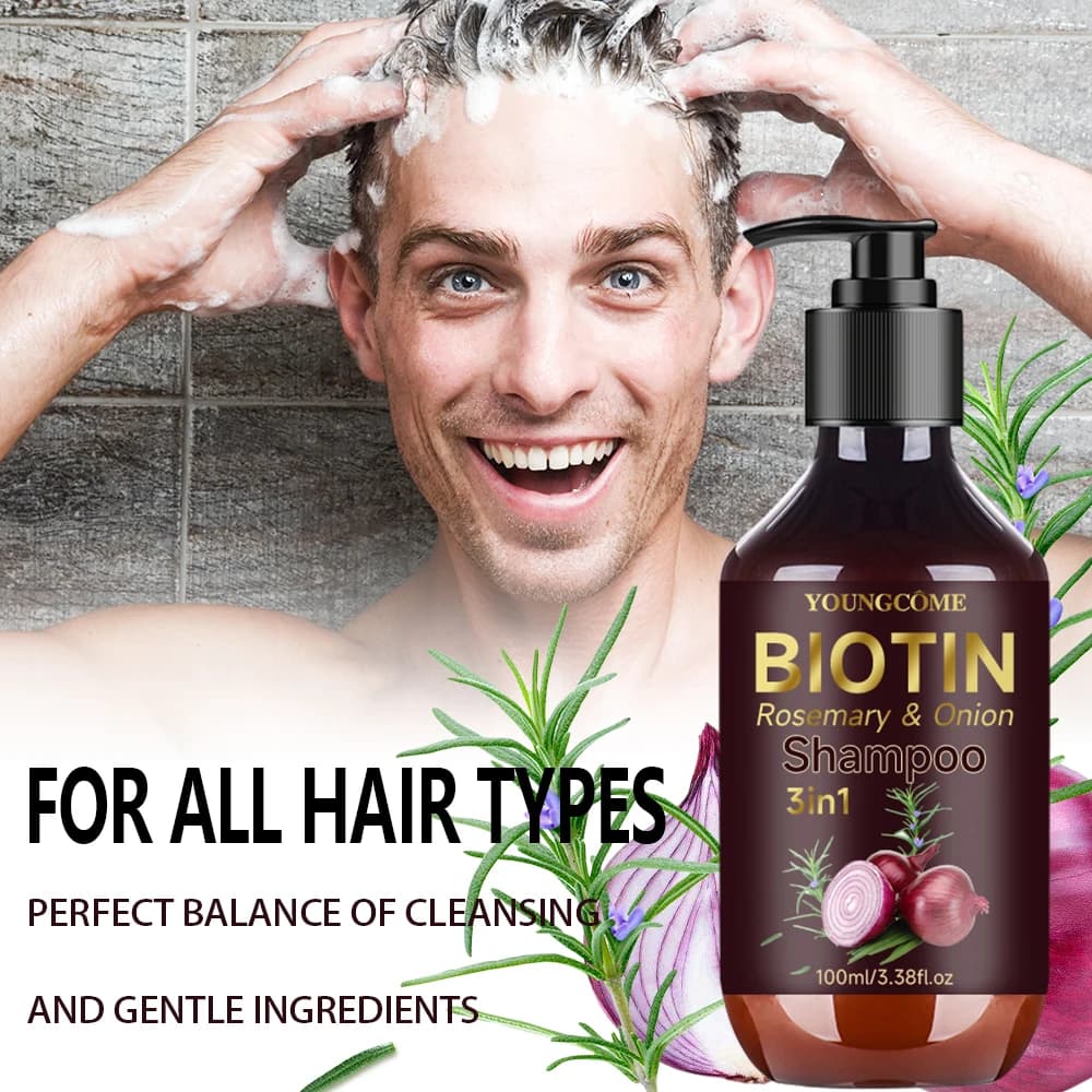 Shampoo Soft and clean hair Biotin Shampoo onion to rosemary Remove oil for dandruff control Reduces hair loss Stabilize hair roots Nouris
