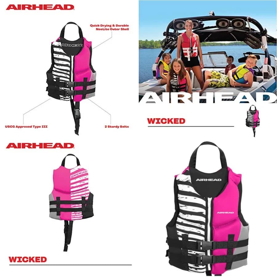 Giubbotto di salvataggio Wicked Kwik-Dry NeoLite Flex - Giubbotto di salvataggio approvato USCG per giovani, bambini e neonati, giubbotto per sport acquatici e nautica, T