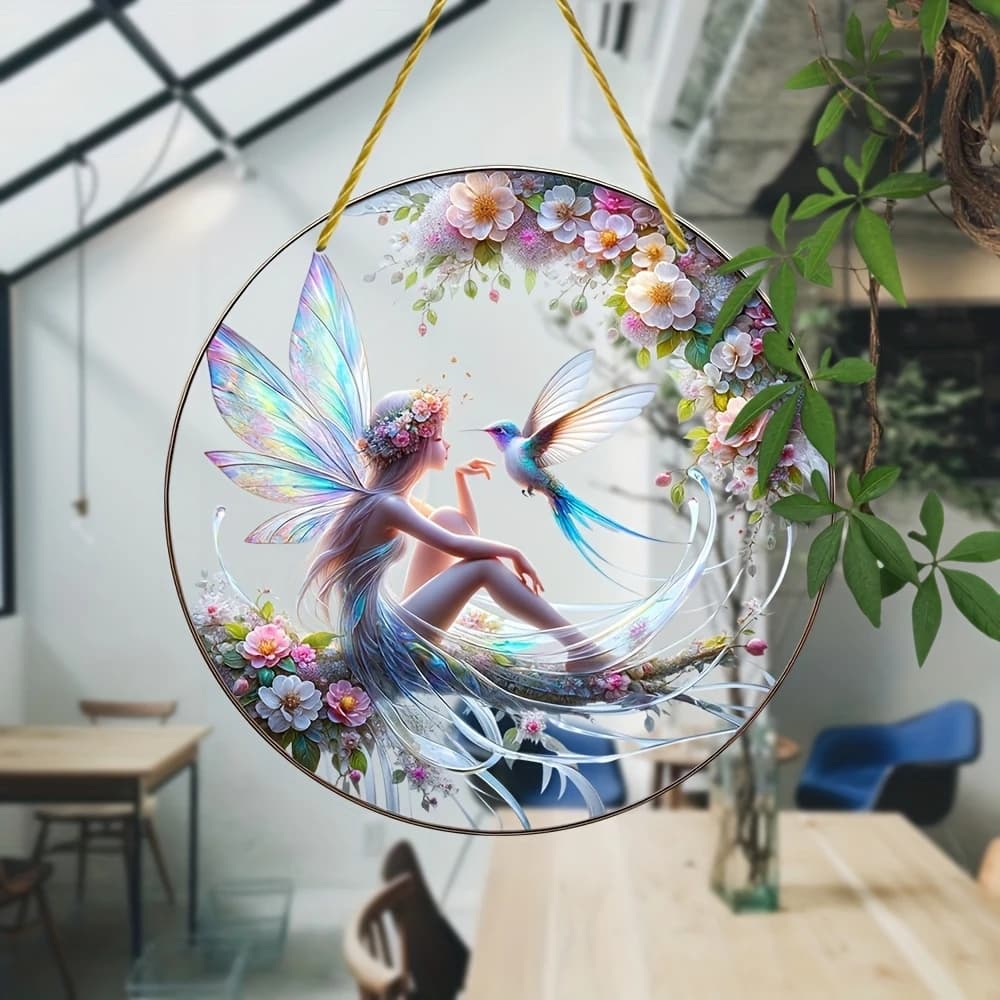 Rotondo Fata Angelo 8 pollici acrilico appeso luce trappola segno da giardino fattoria camera da letto casa parete porta e finestra decorazione foto prop