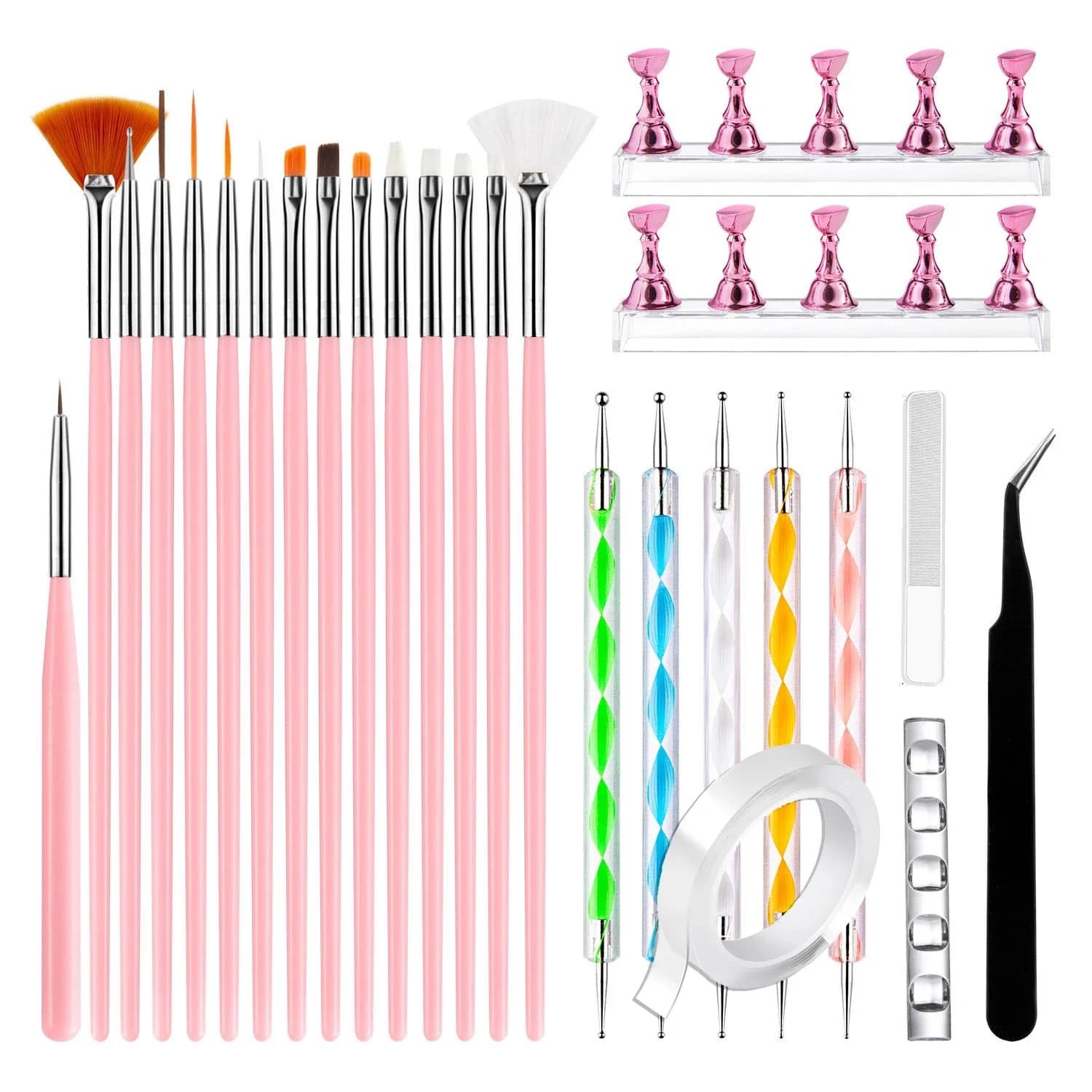 Starter Kit per nail art da 26 pezzi con pennelli, penna punteggiata, supporto magnetico | Set completo di strumenti per manicure per il design delle unghie fai da te