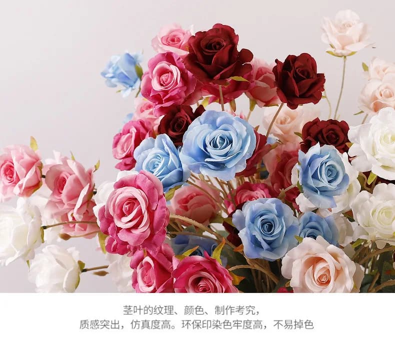 Tea rose 6 fork artificial flowers branch bouquet flower arrangement DIY wedding party home decoration prop simulation plants