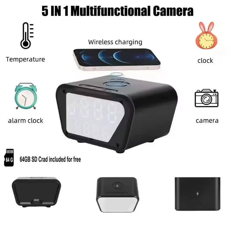 Mini telecamera caricabatterie wireless WiFi 4K HD sveglia telecamere rilevamento del movimento registratore di visualizzazione remota display temperatura cam