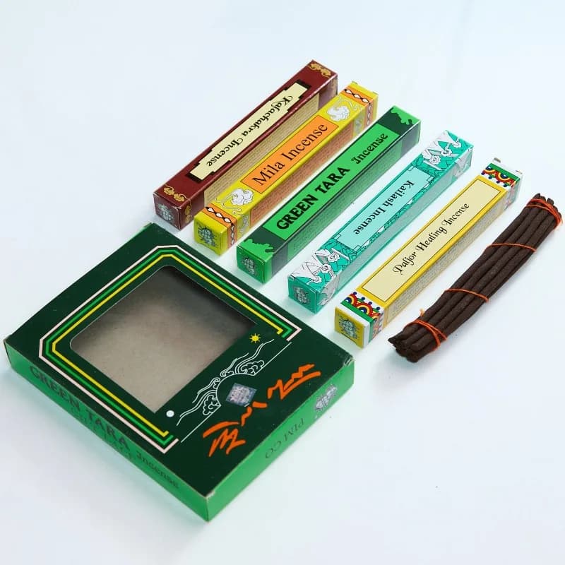 Bastoncini di incenso Tara verde Nepal Five Boxesset Materiali vegetali naturali fatti a mano Home Office Meditazione Aromaterapia Joss Stick