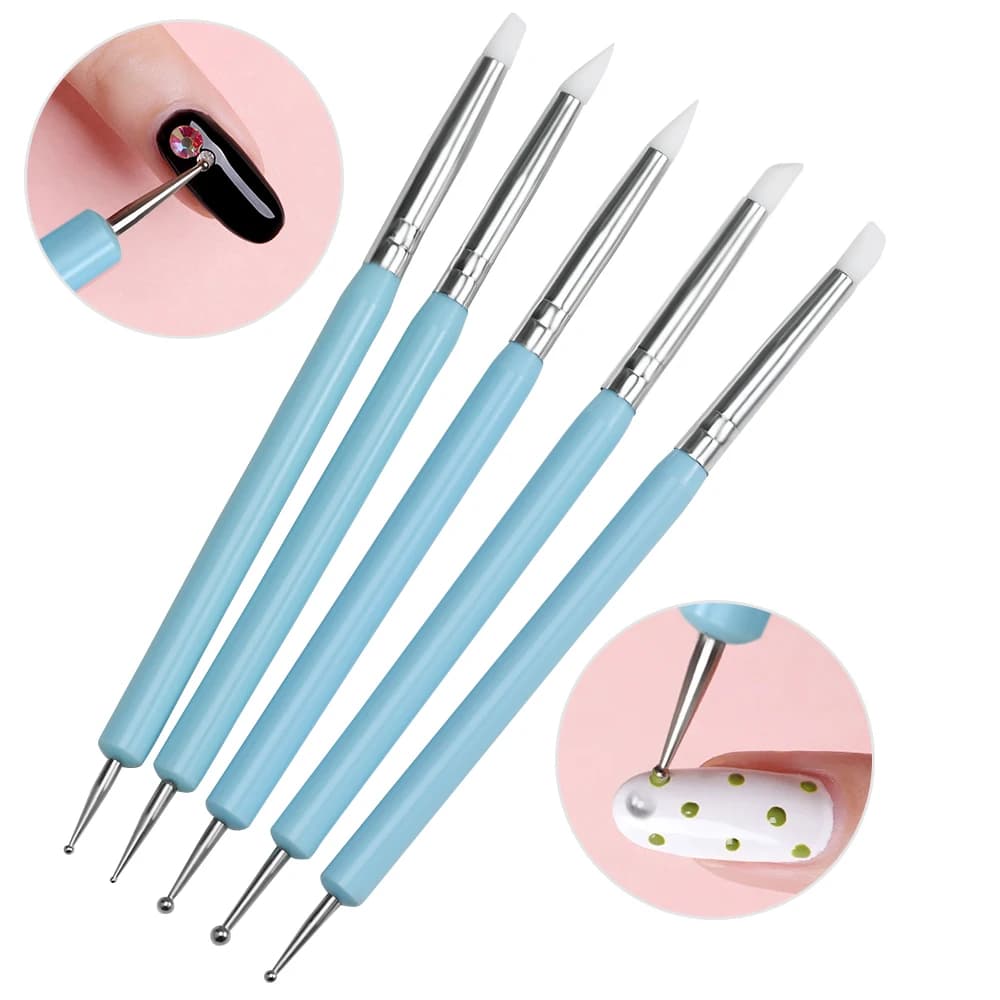 5 Pz/set Argilla Siliconica Scolpire Unghie artistiche Penna In Silicone Doppia Testa Pennello Per Goffratura Gel UV Punteggiatura Penna Per Pittura Strumenti di Disegno Delle Unghie