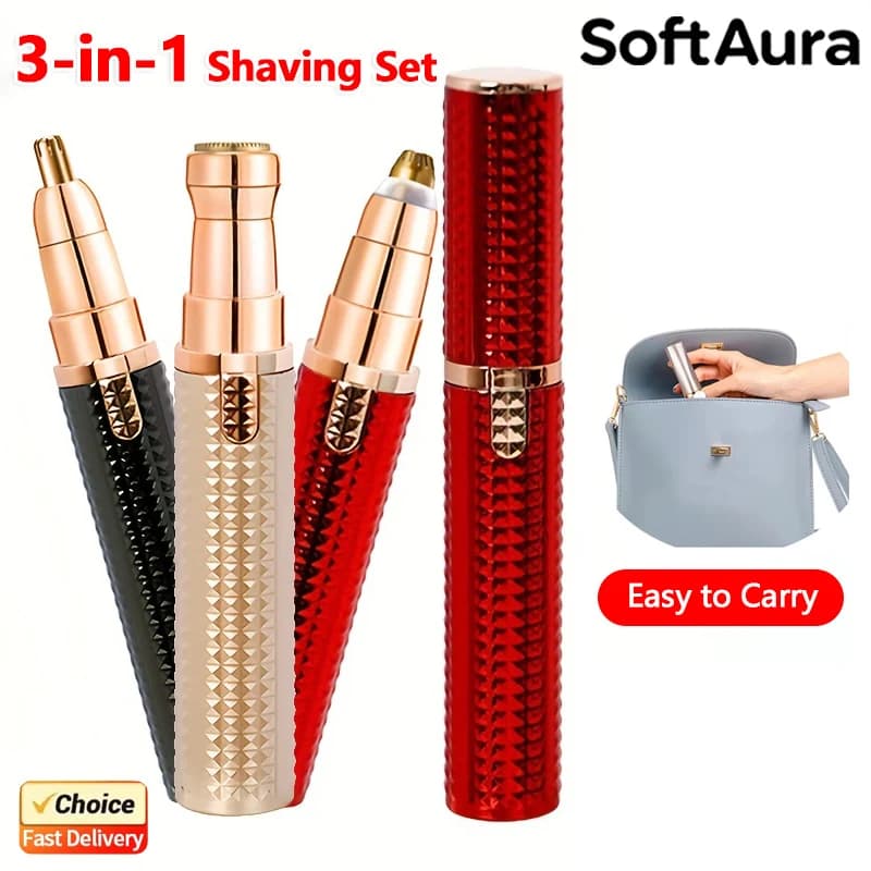 SoftAura 3 in 1 Women's Electric Epilator USB Charging Portable Hair Remover Bikini Body Facial Eyebrow Trimmer Painless Shaver