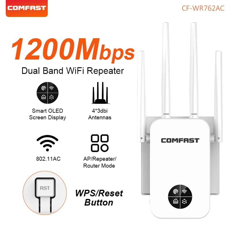 COMFAST WIFI5 Ripetitore WiFi 1200Mbps Home Wi-Fi range Extender Repetidor 2.4/5.8G Amplificatore di segnale Wi-Fi Smart Screen Display