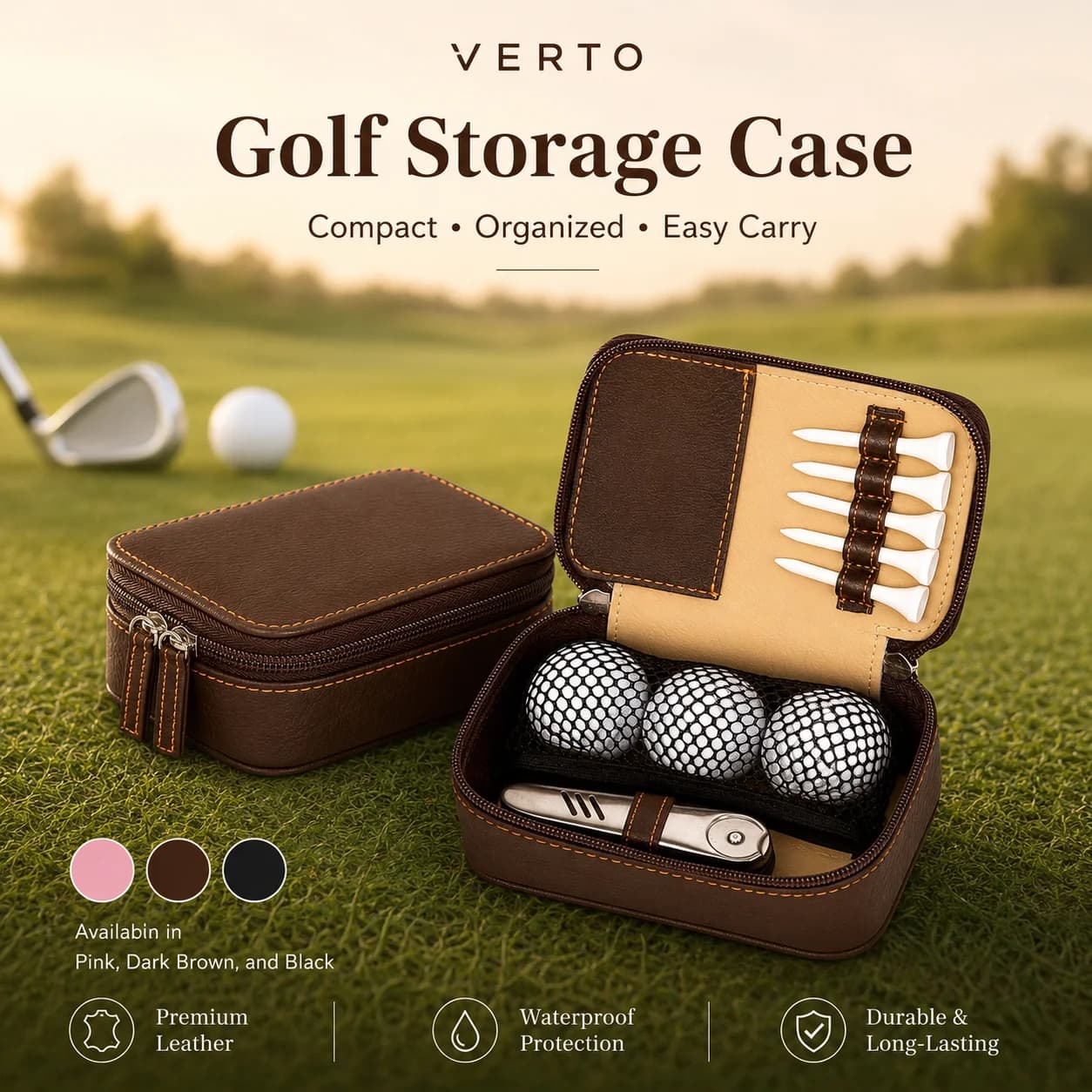 Leather Golf Ball Pouch Portable Golf Tee Bag Outdoor Golf Accessory Storage Holder for Balls and Tees