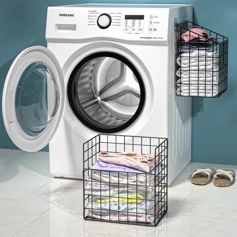 Wall-mounted folding door basket Compact organizer for bathroom clothes Space saving bag for storing dirty