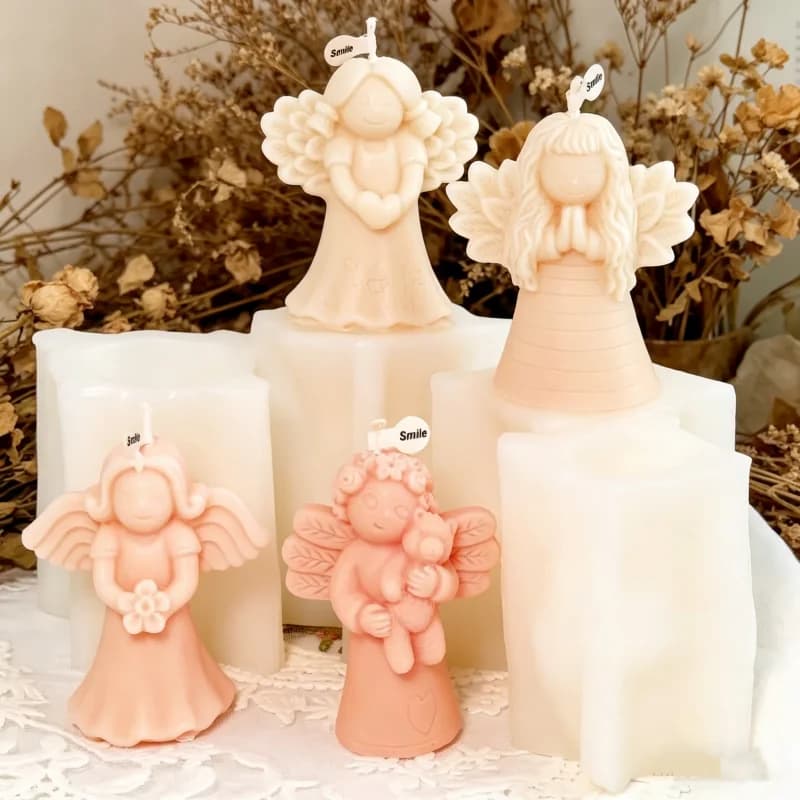 Guardian Angel Silicone Candle Mold DIY Smiling Cherub with Heart, Flower & Teddy Bear Resin Epoxy Angel Ornament Tools Home Dec