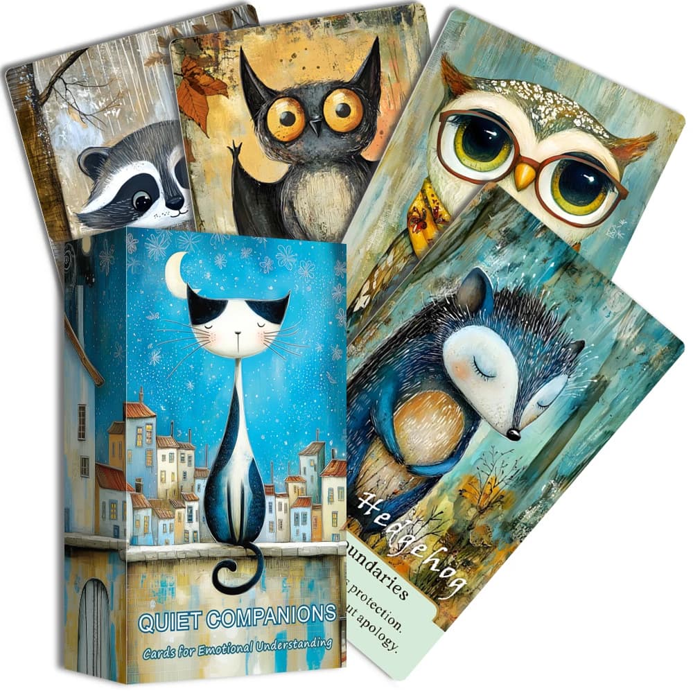 Mazzo di carte Oracle a tema animali, Mazzo di carte Oracle Quiet Companions, 54 carte, Lettura personale, Giochi di carte, 12*7 cm, 14+