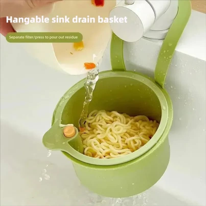 Cestello Filtro Lavello Cucina Autopulente con Svuotamento Automatico a Pressione, Raccoglitore di Rifiuti da Appendere al Rubinetto, Cesto Drenante, Filtro per Rifiuti