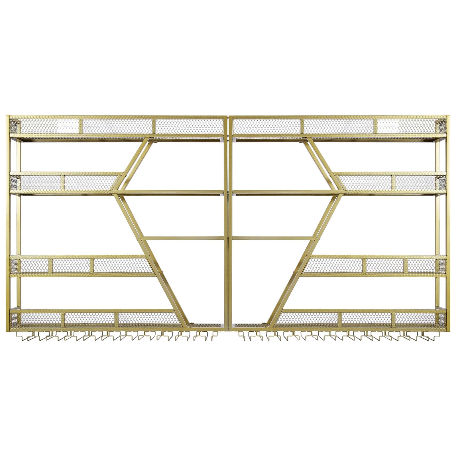 Portabottiglie da Parete in Metallo con Portabicchieri, Espositore per Vini, Scaffale per Conservazione Bottiglie per Casa e Sala da Pranzo