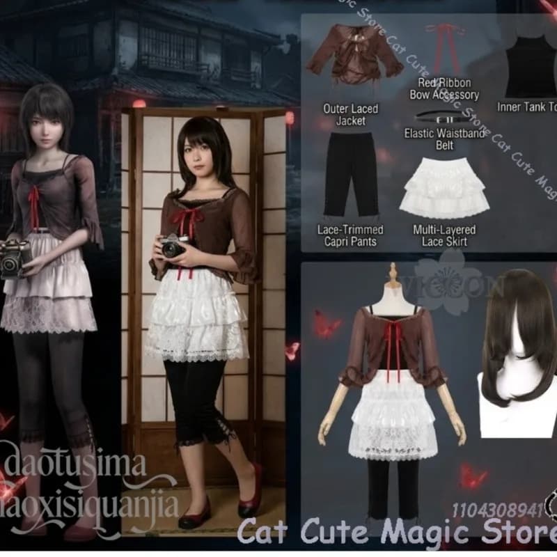 Costume Cosplay Amakura My Game Horror FATAL FRAME II: Crimson Butterfly REMAKE, Black Gothic Dress Halloween Lolita