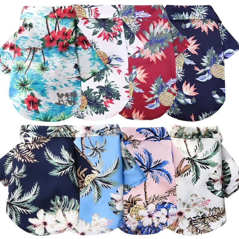 Abbigliamento Estivo per Cani, Camicia con Stampa di Palme e Fiori di Ananas, Manica Corta, Stile Hawaiano alla Moda per Cani e Gatti
