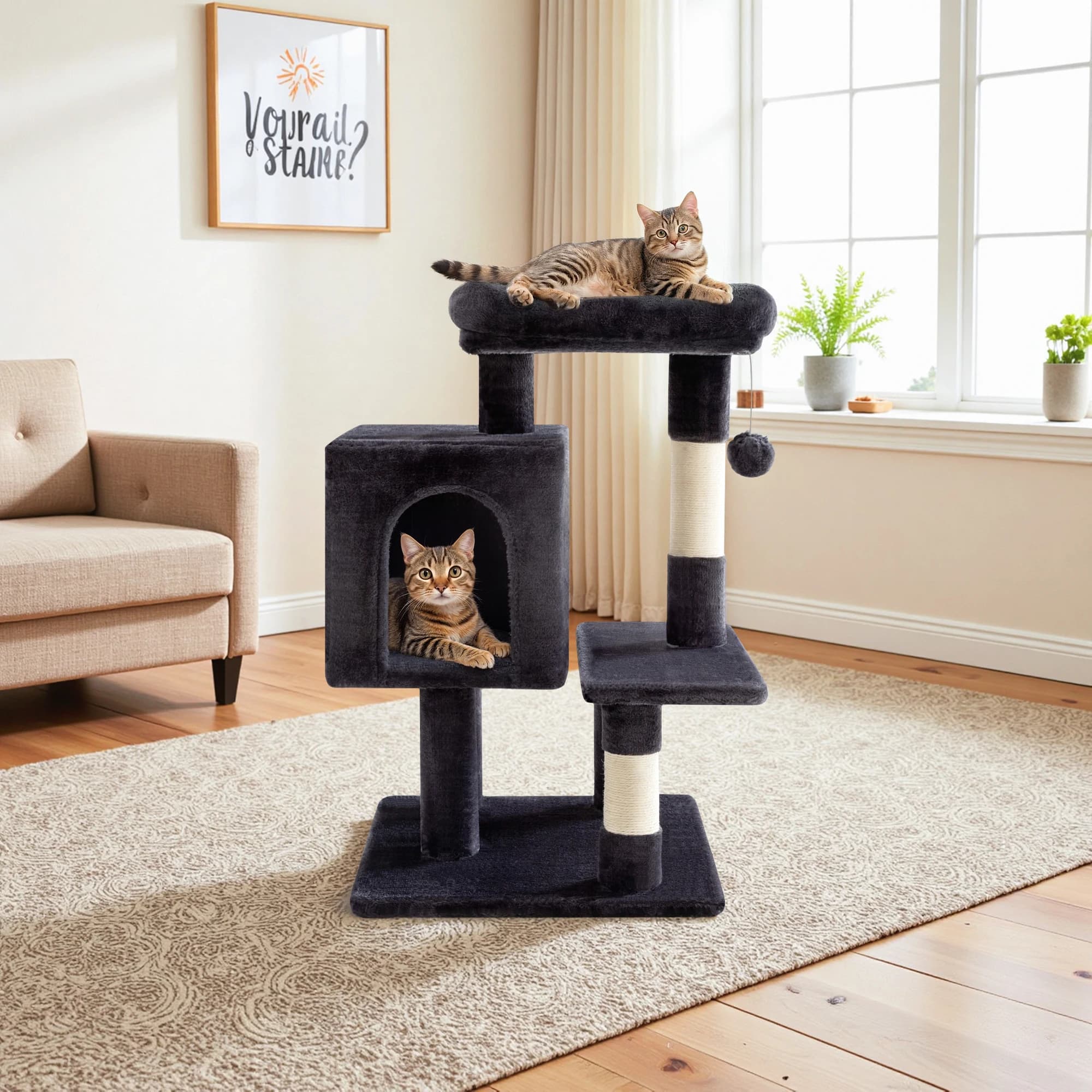 HOOMIC Torre per albero per gatti multilivello da 29" con comodi grucce in peluche, casa condominio e tiragraffi in sisal durevoli per gattini