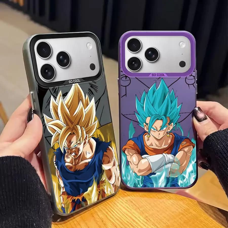 Cover Opaca Anti-Caduta per iPhone 17, 17e, 16e, 16, 15, 14, 13, 12, 11 mini, Pro, Max, Air, Plus - Tema Dragon Ball (Sick Goku, Vegito)
