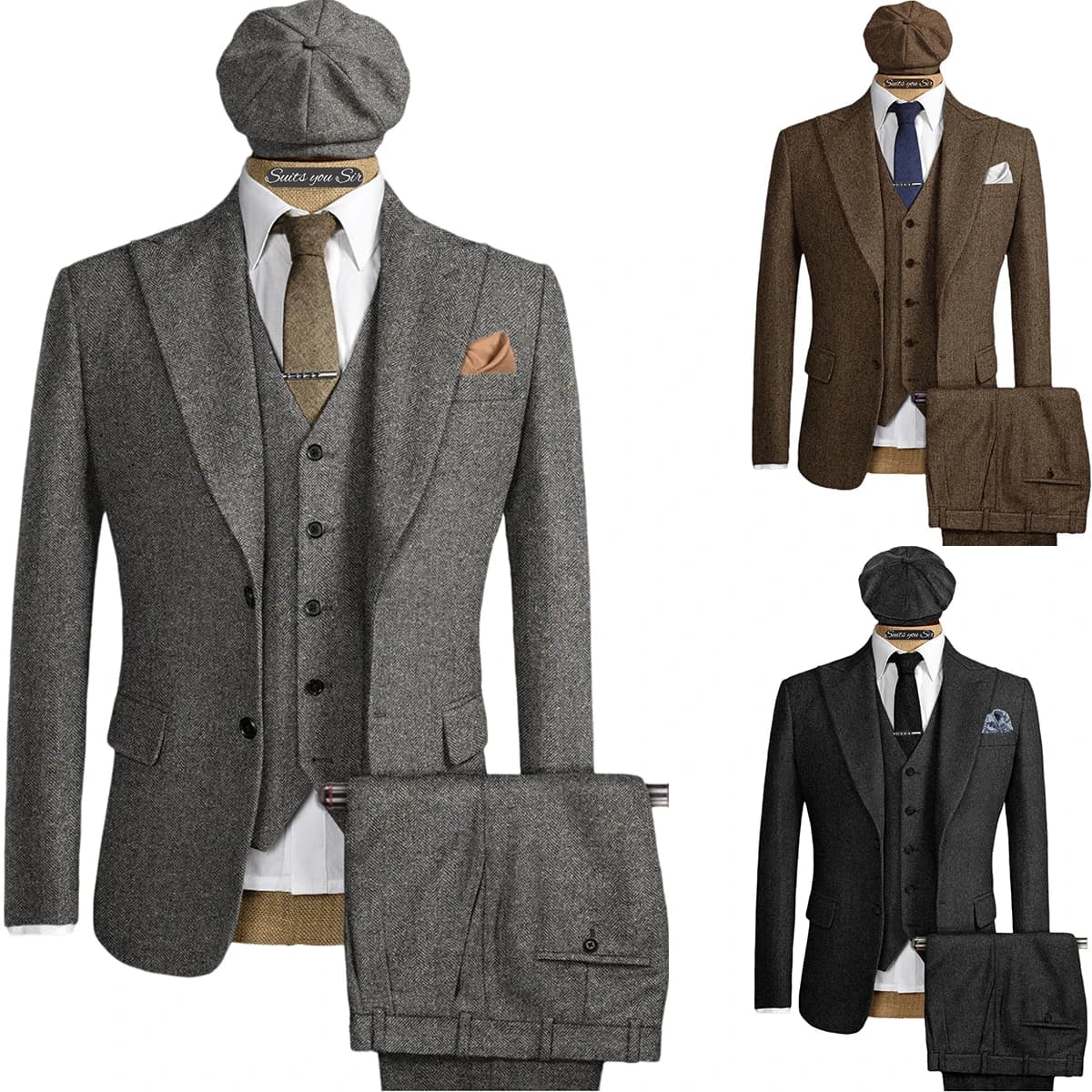 Abiti da uomo a spina di pesce 3 pezzi lana formale da sposo abbigliamento da lavoro personalizza smoking Blazer pantaloni gilet per il matrimonio