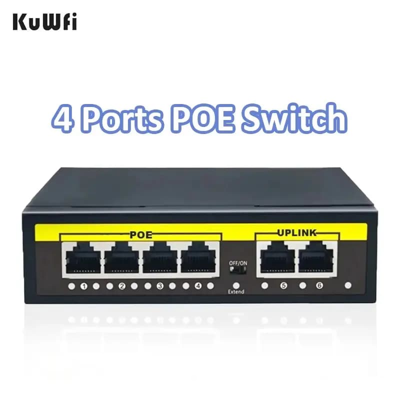Switch POE KuWFi 48V Switch Ethernet 100Mbps con switch IP intelligente Wifi a 4 porte Switch iniettore RJ45 per telecamera IP CCTV