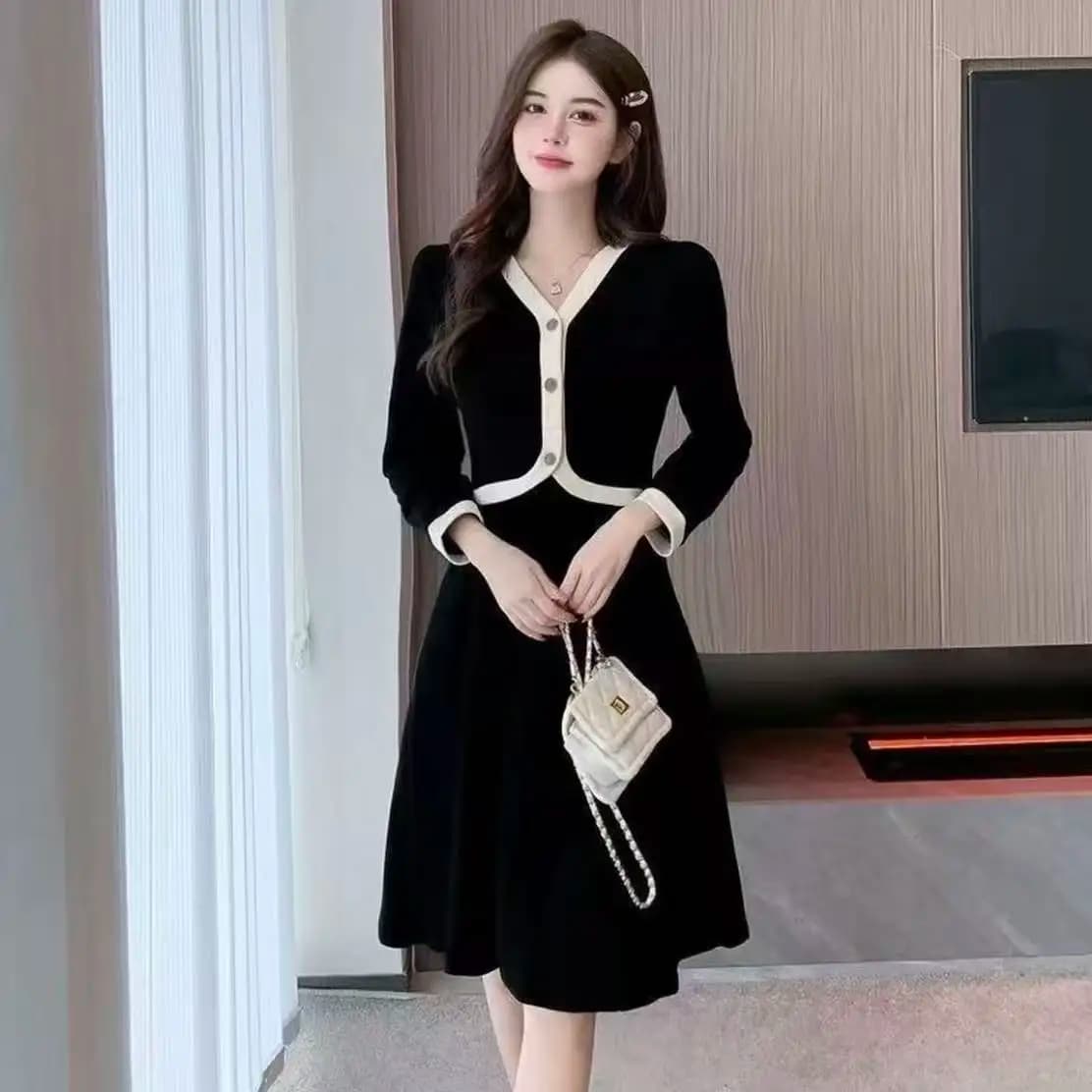 plus Size Women's V-Neck Midi Dress Long Sleeve Belly Concealing Fashionable Spring Autumn City Walk Dress Other Material 100
