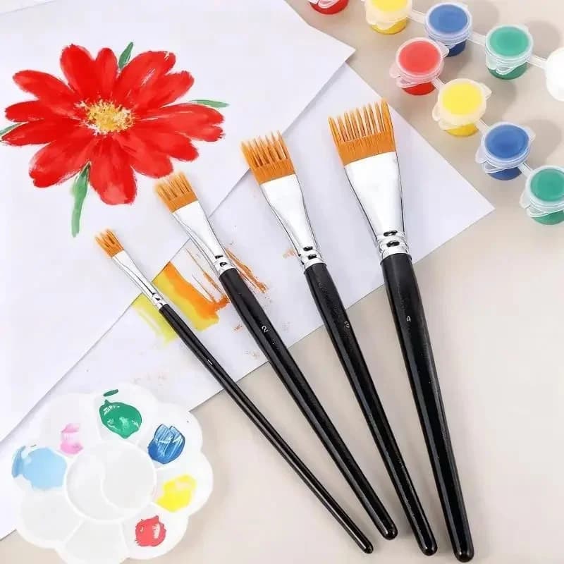 4-Piece Texture Paint Brush Set with Comb and Spatula Tips for Acrylic, Oil, Watercolor, Grass, Hair and Fine Art Details