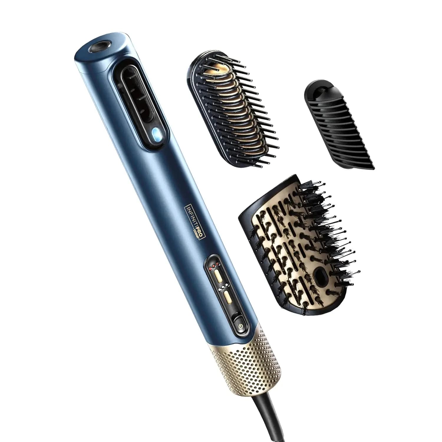 Digital ion hair dryer with plate and styler, includes 3 accessories, dark blue