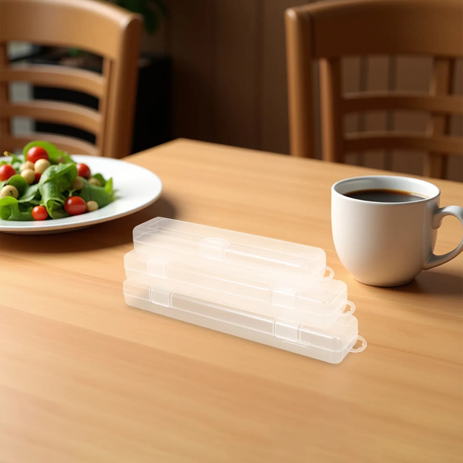 Set di 3 Contenitori Trasparenti per Posate, Scatola Portatile per Utensili da Viaggio, Campeggio e Picnic, Organizzatore in Plastica Trasparente per Posate