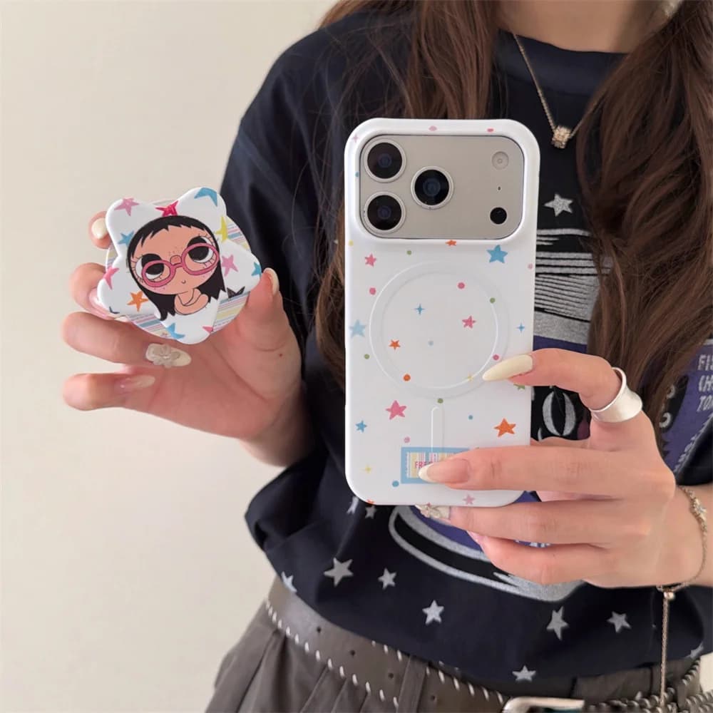 Cute Star Pattern For MagSafe iPhone Case with Stand for for iPhone 16 Pro Max 17 15 Pro 17 Max Cases Kawaii Shockproof Cover