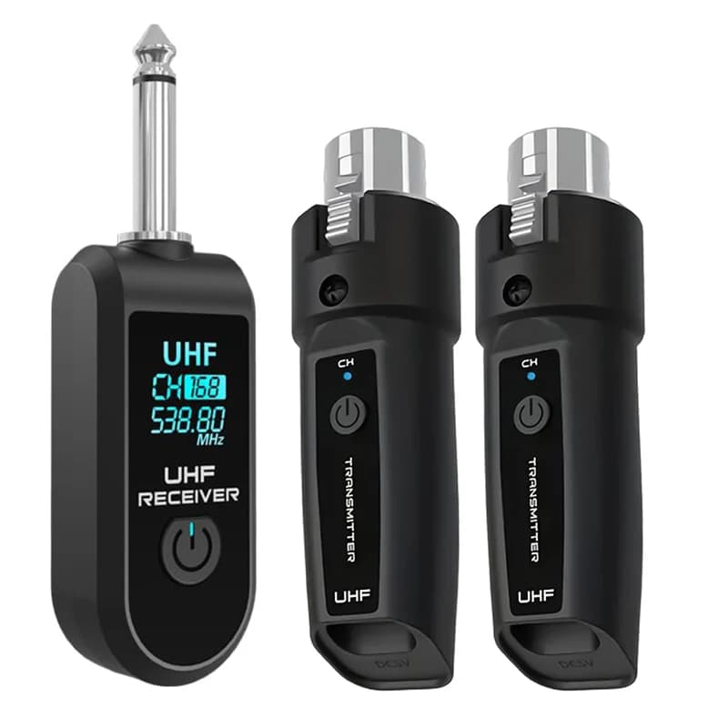 K-006 Wireless Microphone Transmitter and Receiver, Xlr Microphone Wireless System, Rechargeable Wireless Microphone Adapter for Mixers, Dynamic Microphone, Electric Guitar Bass, Live Mixer,/ Suitable for Performances, Parties, Conferences, Live Streaming Equipment, Etc., 1 Receiver + 2 Transmitters